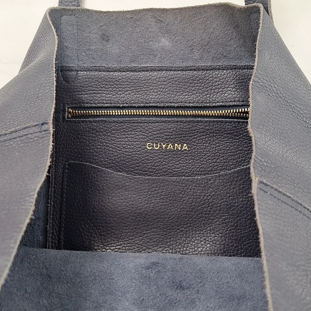 Cuyana Navy Large Leather Tote
